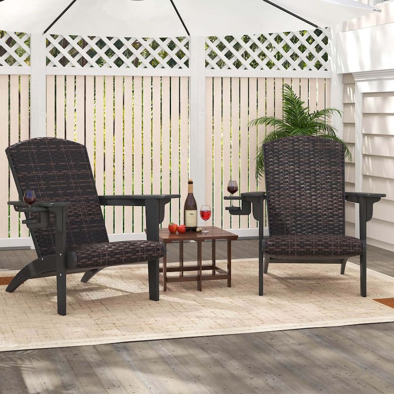 Costway Patio Adirondack Chair with Rattan Padded Seat Wide Armrests & - See Details