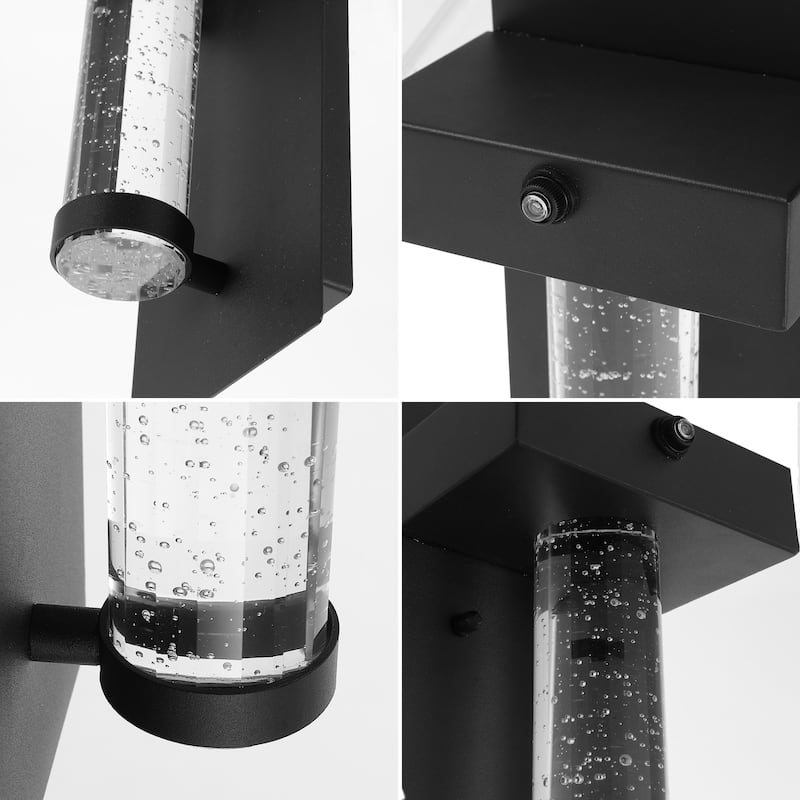 Juno 5.5" 1-Light Minimalist Iron/Seeded Glass with Dusk-to-Dawn Sensor Integrated LED Outdoor Sconce, Black by JONATHAN Y - 5.5