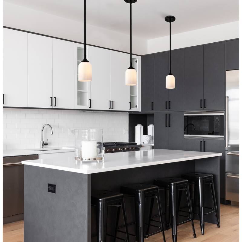 Solara Mini Pendant Matte Black Finish Frosted Ribbed Glass - Matte Black