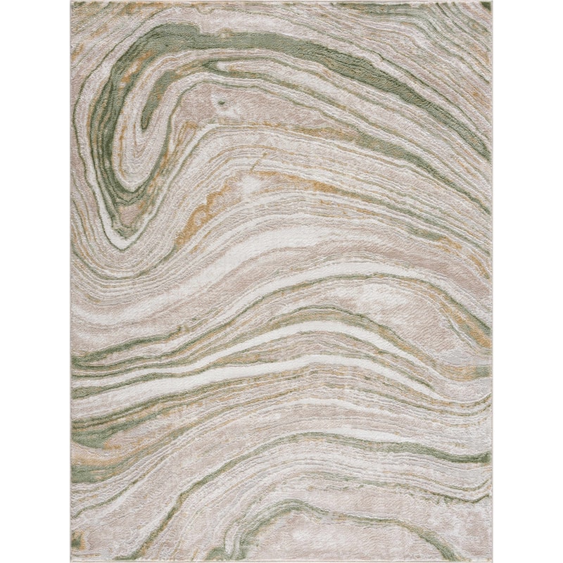 Hauteloom Liverpool Living Room, Bedroom Area Rug - Contemporary - Cream,Green - 7'10" x 10'