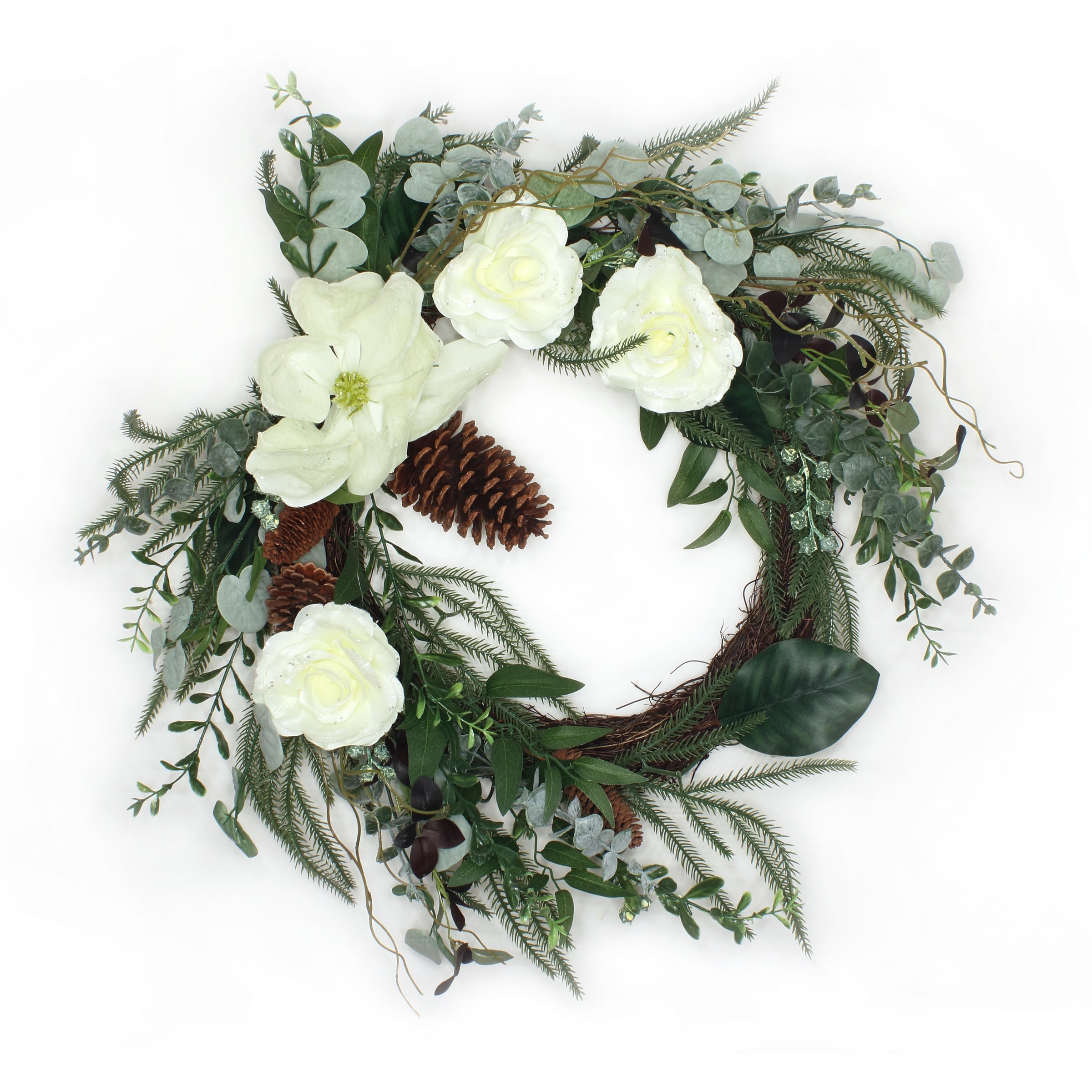 National Tree Company 26 in. Mixed Greens and White Flowers Christmas Wreath - 26 in