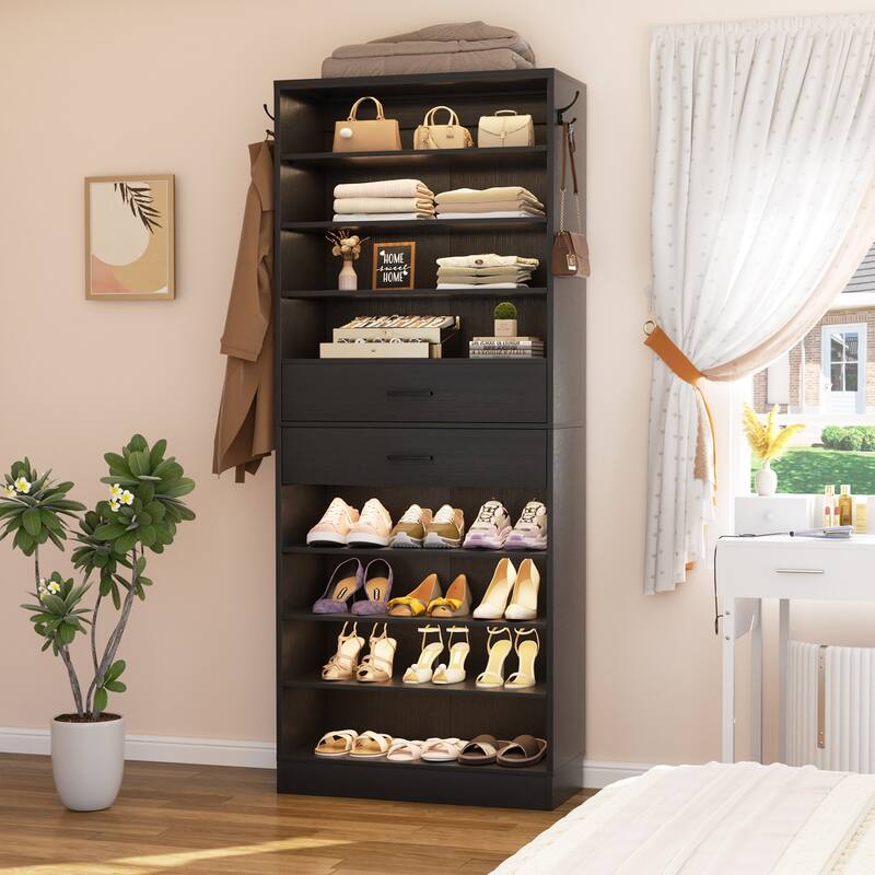 9-Tier Shoe Cabinet with 2 Drawers, Freestanding Closet Organizer with Adjustable Storage Shelves