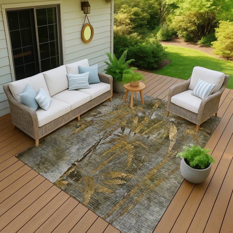 Machine Washable Indoor/ Outdoor Modern Floral Chantille Rug - Pewter - 10' x 14'