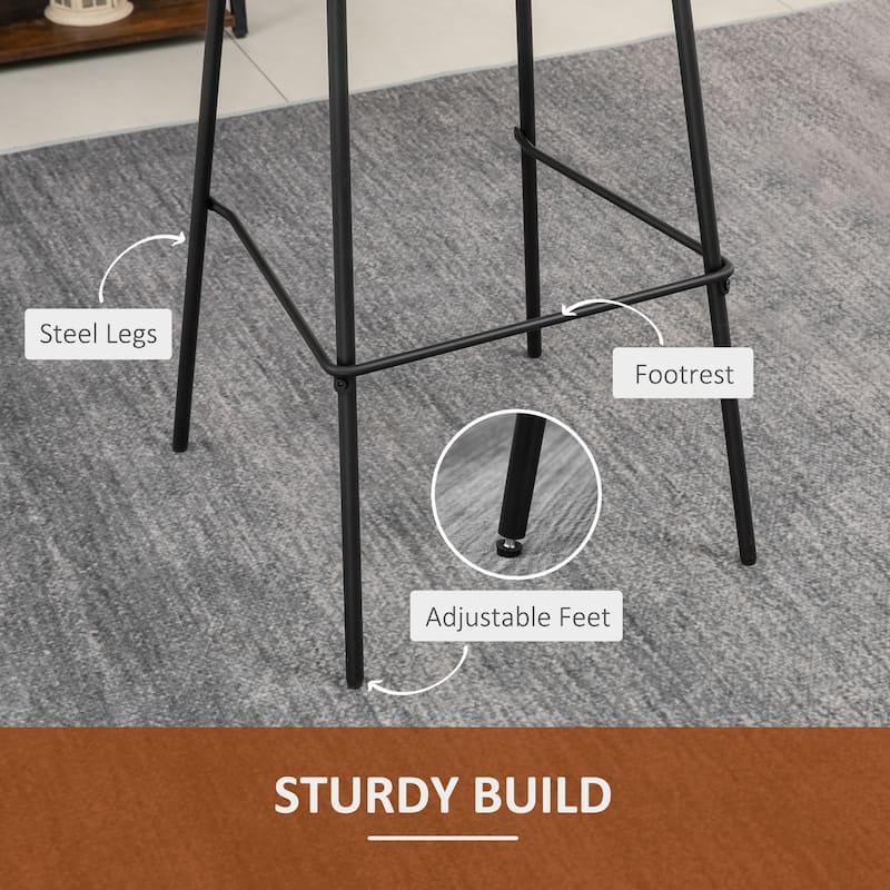 HOMCOM 29.5" Seat Height Bar Stools Set of 2, Upholstered Bar Chairs, Armless Barstools with Back, Steel Legs