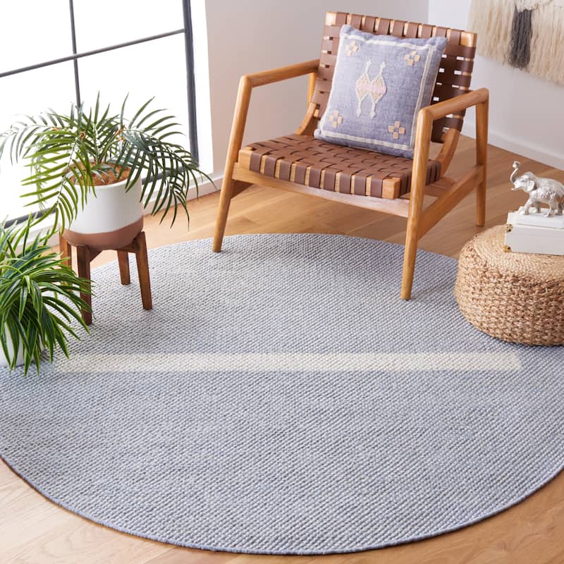 SAFAVIEH Handmade Natura Vroni Transitional Wool Rug - 6' Round - Light Blue/Ivory