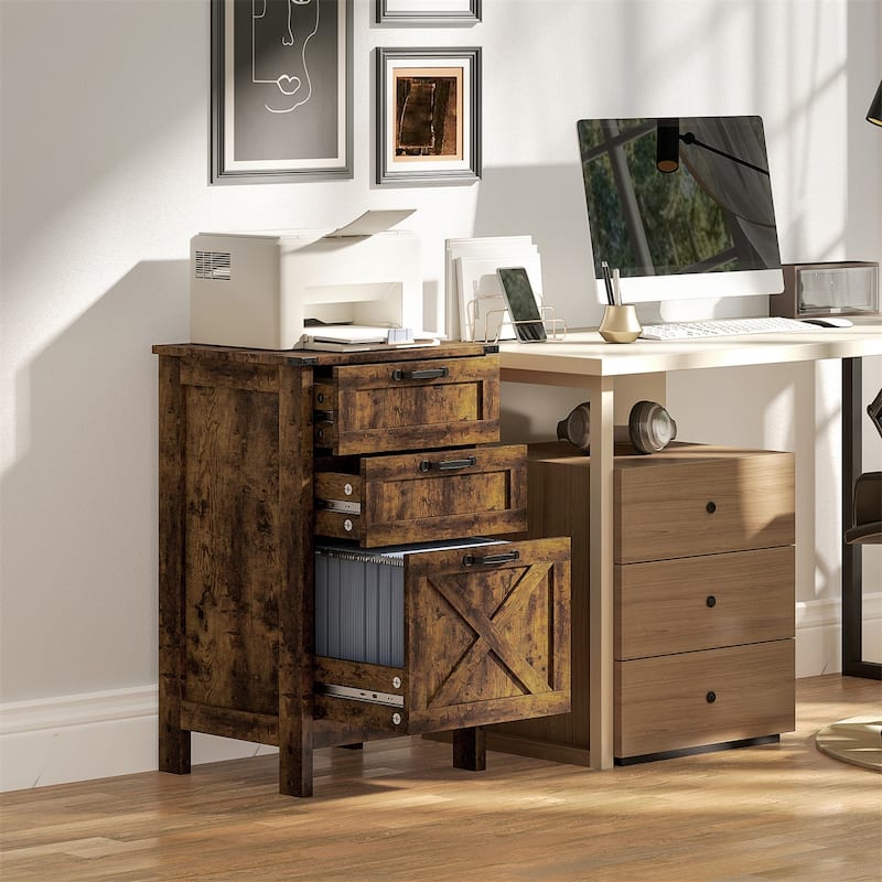 Rustic Brown Storage File Cabinet with 3 Drawers Printer Stand for Home or Office Use
