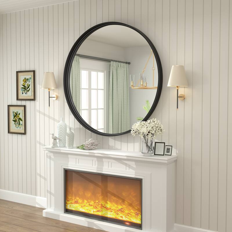 Round Tempered Glass and Metal Framed French Cleat Mounted Wall Bathroom / Vanity Mirror - 48" x 48" - Black