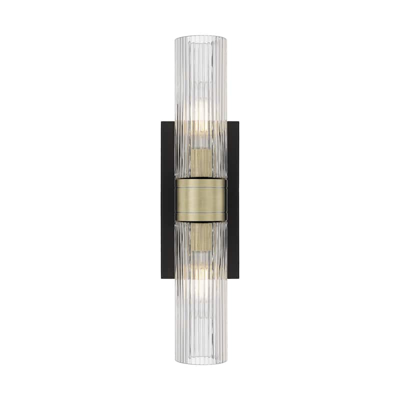 Innovations Lighting Ballston Urban - 2 Light 8" Wall-Mounted Bath Vanity Light - Striped Clear/Black Antique Brass