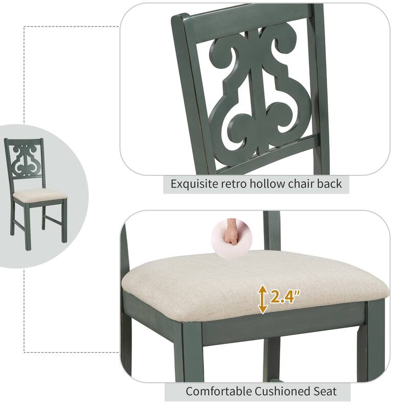 5-Piece Wooden Dining Table Set with Round Table, 4 Chairs & Shelf