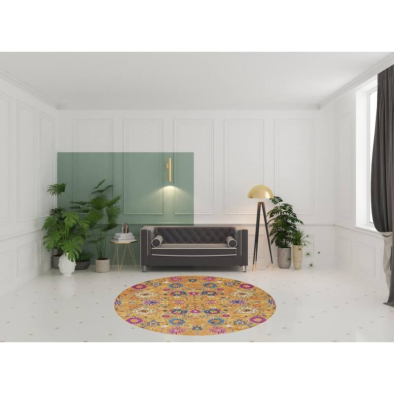 Caki Power Loomed Geometric Floral Area Rug By HomeRoots - 8' Round