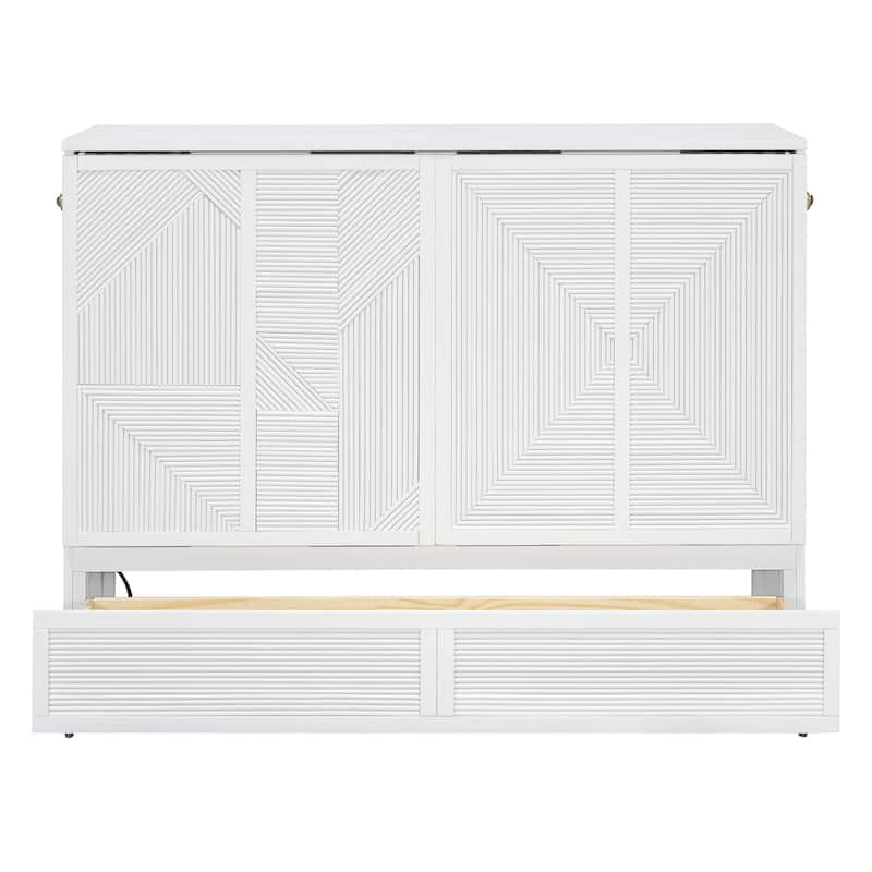 Full Murphy Bed with Storage Cabinet, USB Ports & Outlets