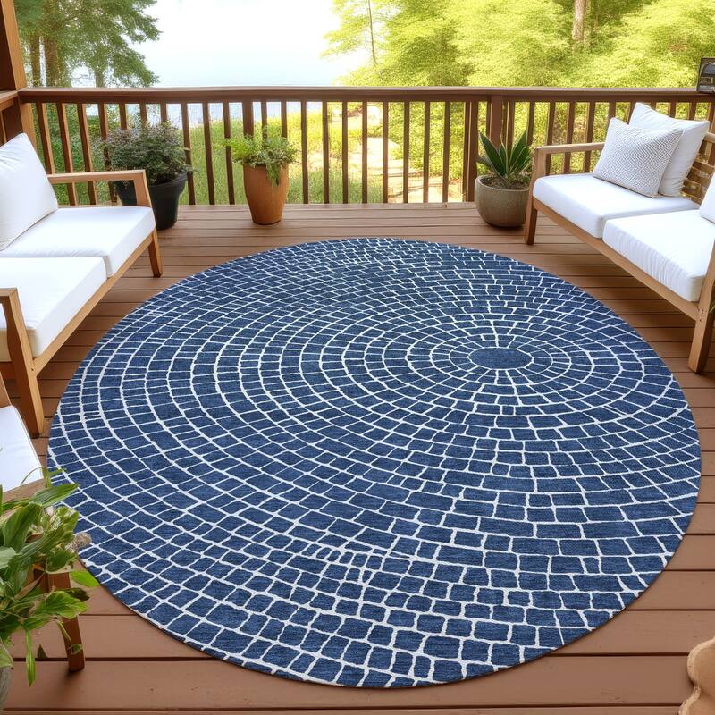 Machine Washable Indoor/ Outdoor Modern Gravity Chantille Rug - Navy - 8' x 8'