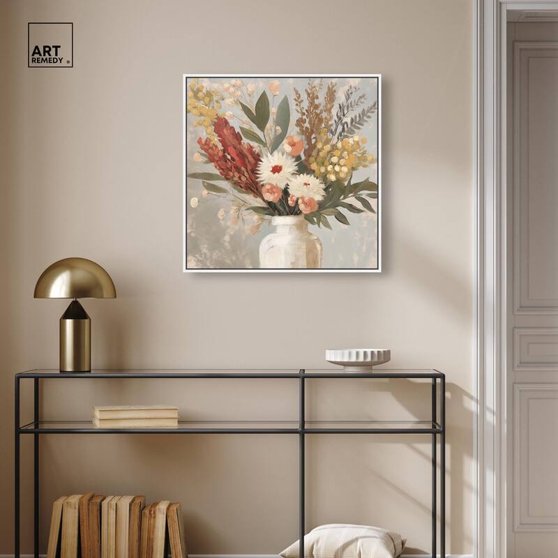 White Vase Bouquet Canvas by Art Remedy