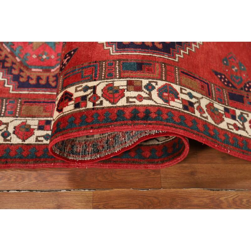 Geometric Ardebil Persian Vintage Runner Rug Handmade Wool Carpet - 3'7"x 10'7"