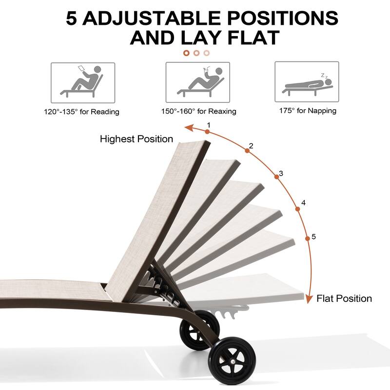 Outdoor Chaise Lounges and Side Table, Patio Lounger with Wheels 3-Piece Set - See Picture