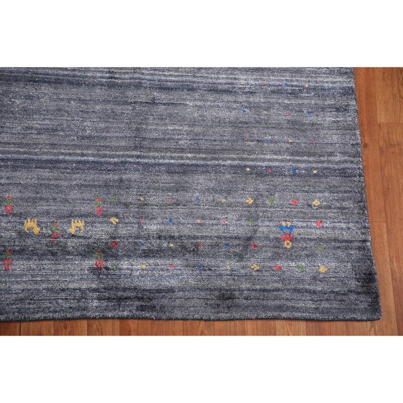 Grays & Blues Gabbeh Oriental Area Rug Handmade Silk Carpet - 7'11" x 9'9"