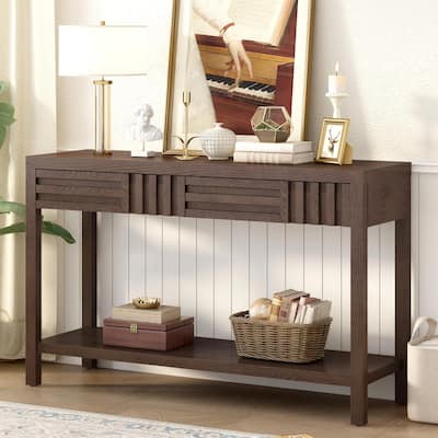 Modern Ash Veneer Console Table - Striped Design for a Stylish Touch