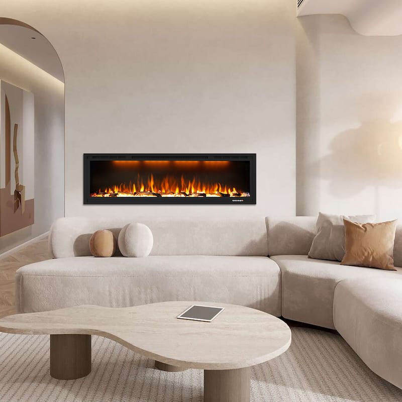 74inches Wall Mounted and Recessed Electric Fireplace,1500W/750W