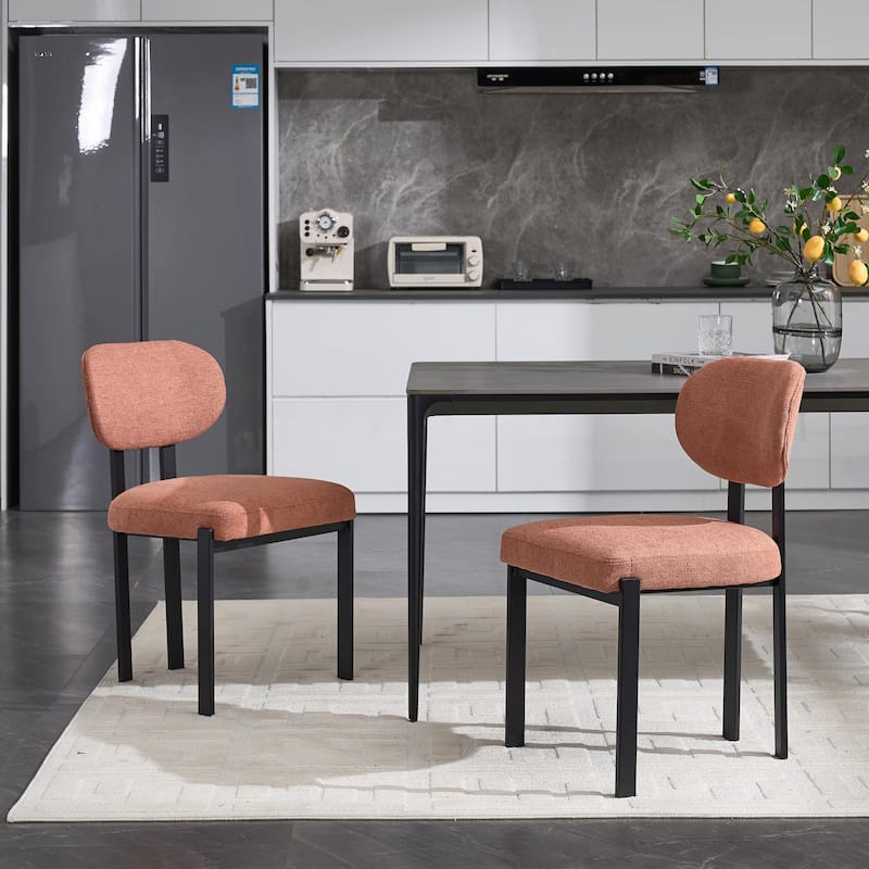 Mid-Century Upholstered Boucle Kitchen Dining Chairs with Black Metal Legs，Set of 2 - Orange