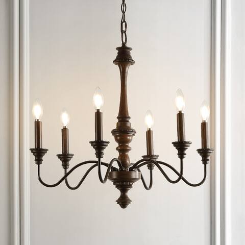 Sofia 25" 6-Light Midcentury Farmhouse Iron LED Chandelier, Wood Finished/Oil Rubbed Bronze by JONATHAN Y