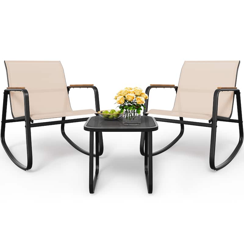 Moasis 3-piece Outdoor Rocking Chair Chat Set with Side Table - Beige