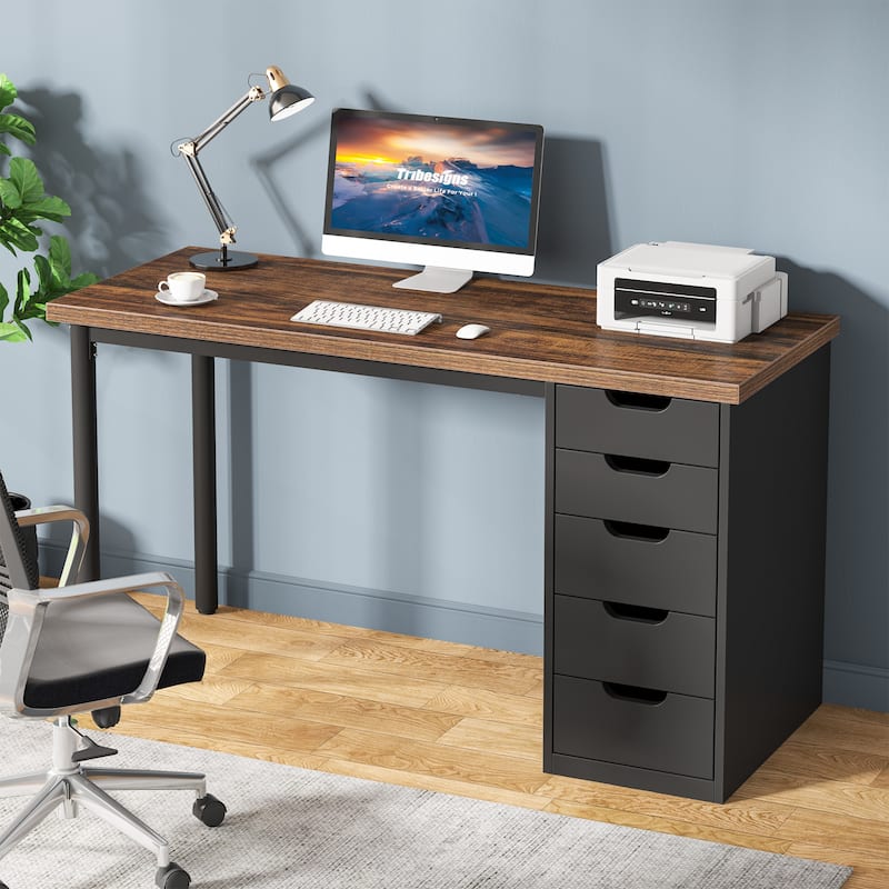 47-inche Computer Desk Study Writing Table with 5 Drawers for Home Office