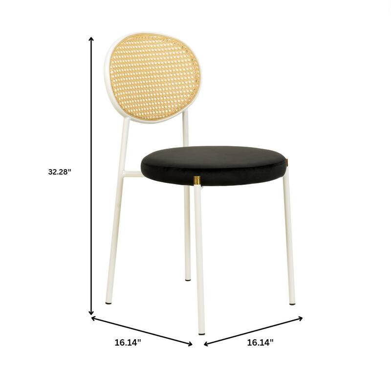 Leisuremod Euston Modern Dining Chair Upholstered Velvet or Leather Seat Wicker Back Accent Chair for Home Living Room & Kitchen