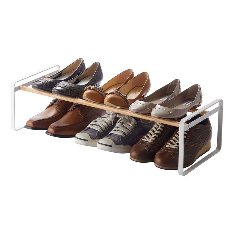 Yamazaki Home Stackable Shoe Rack, Steel, Holds up to 4 pairs of shoes per shelf, Holds 6.6 lbs - White
