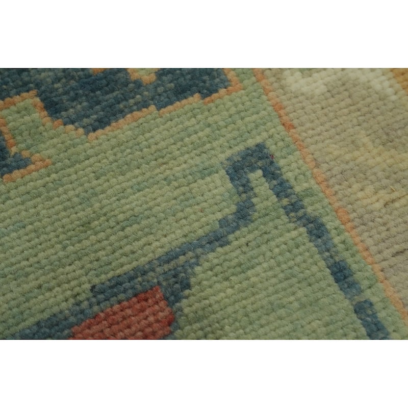 Vegetable Dye Green Oushak Turkish Area Rug, Floral Geometric Carpet - 10' 5'' X 8' 2''