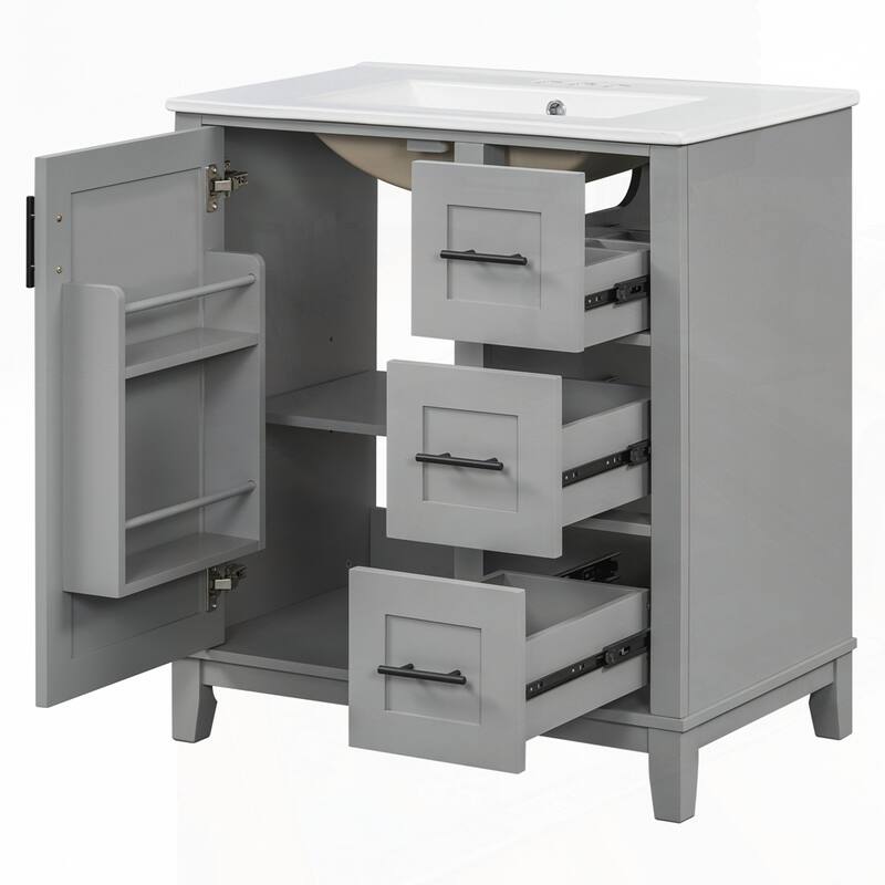 bathroom vanity with ceramic sink