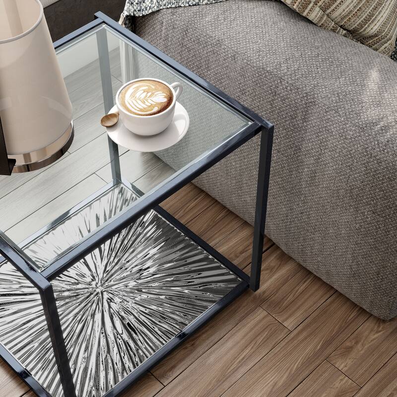 247 Shop At Home Aureum Modern 1-Shelf End Table with Sunburst Base and Tempered Glass Top