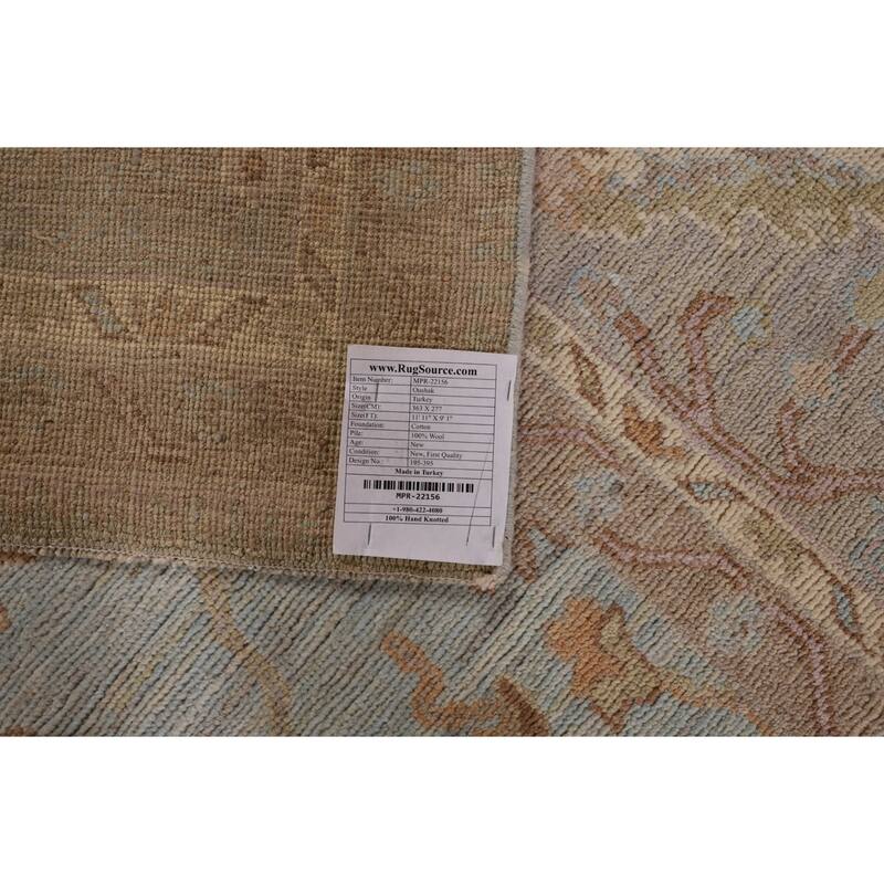 Light Blue Vegetable Dye Oushak Turkish Rug Hand-Knotted Wool Carpet - 9'1" x 11'11"