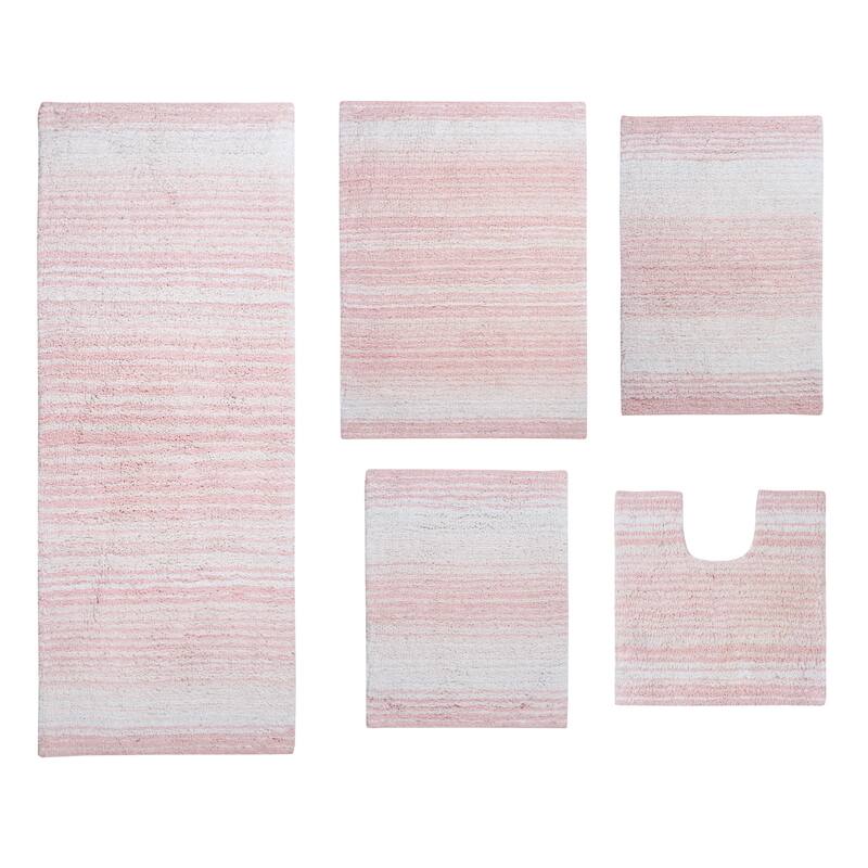 Gradiation Rug Collection 100% Cotton Non-Slip Bathroom Rug Set, Machine Washable Bath Rug, 5 Piece Bath Mat Set with Contour