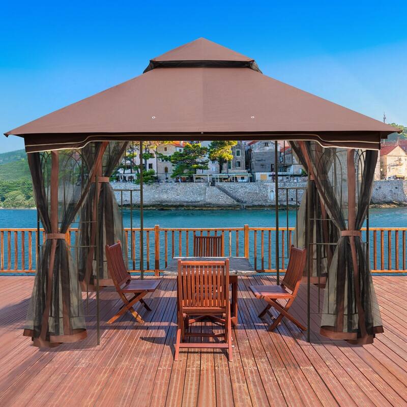AVAWING 10x10 Outdoor Gazebo Double Soft-Top Canopy Tent