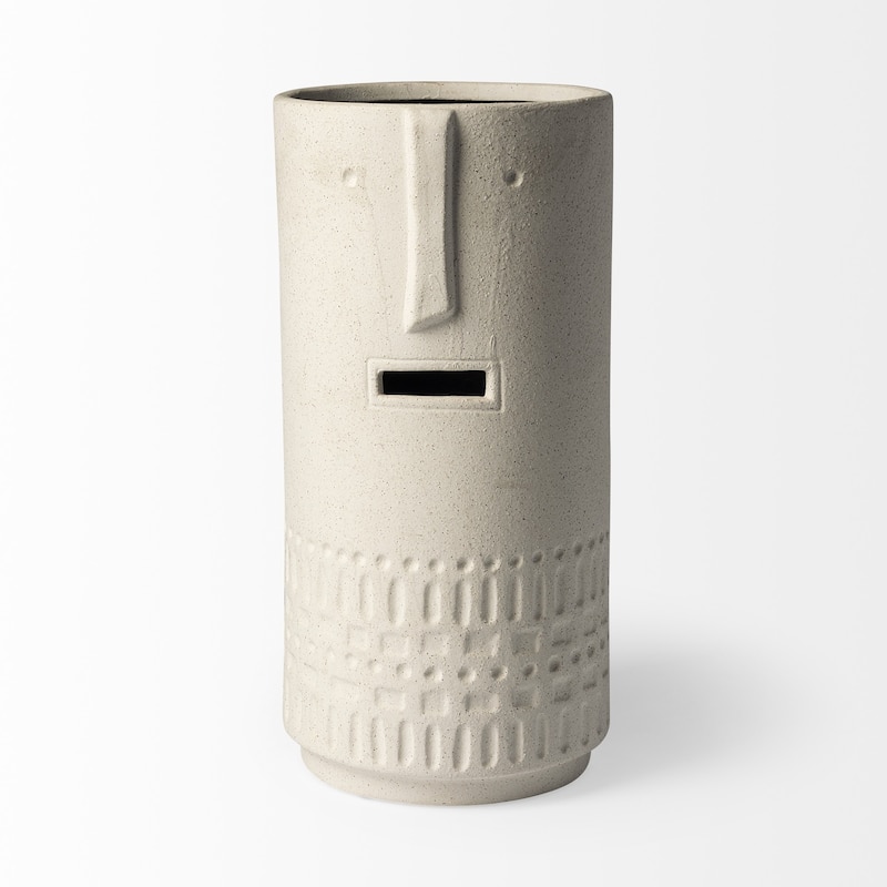 HomeRoots 7" White Abstract Cylinder Ceramic Table Vase