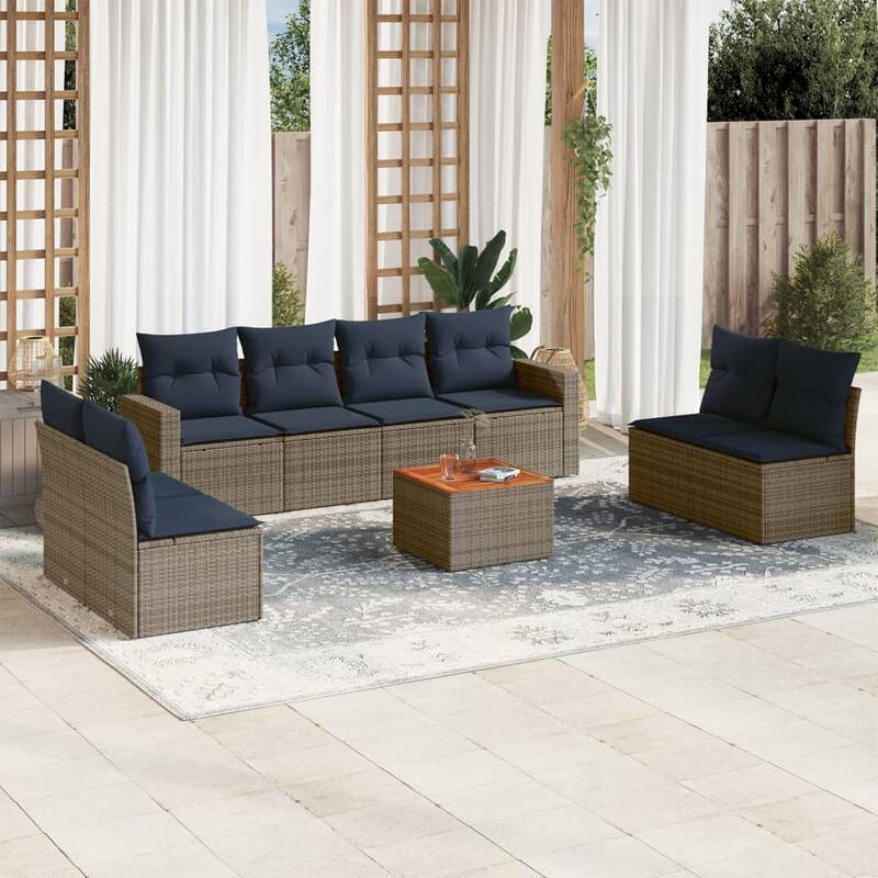 vidaXL Patio Sofa Set with Cushions Outdoor Furniture 9 Piece Poly Rattan - 25.8x 24.4x 27.2 - Grey