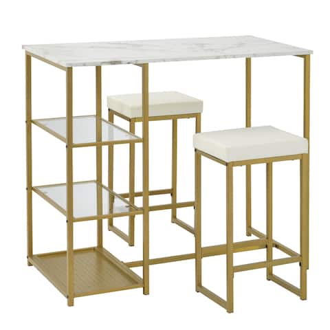 Francis 3-Piece Modern Pub Set with Faux Marble Top - 41.3"L x 23.6"W x 36.2"H
