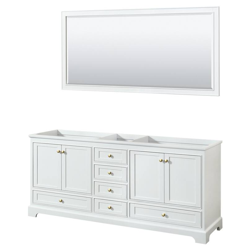 Wyndham Collection Deborah 79" Free Standing Double Wood Vanity - White / Brushed Gold Hardware