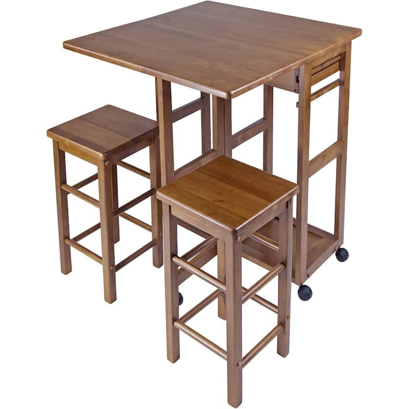 Retro Rolling Cart with Stools - Space Saving Bar Cart, Drop Leaf Table, Kitchen Dining Furniture