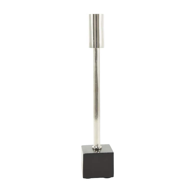 Aluminum Metal Slim Decorative Candle Holder with Black Block Bases - Set of 2 Silver or Black - Roche River Decor