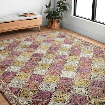 Alexander Home Kaleidoscope Geometric Border Hand-Hooked Wool Rug