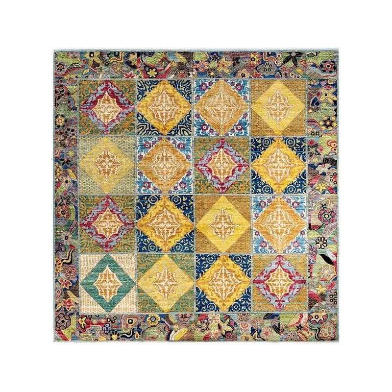 Eclectic One-of-a-Kind Hand-Knotted Area Rug - Multicolor, 8' 1" x 8' 2" - 8' 1" x 8' 2"