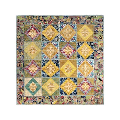Eclectic One-of-a-Kind Hand-Knotted Area Rug - Multicolor, 8' 1" x 8' 2" - 8' 1" x 8' 2"