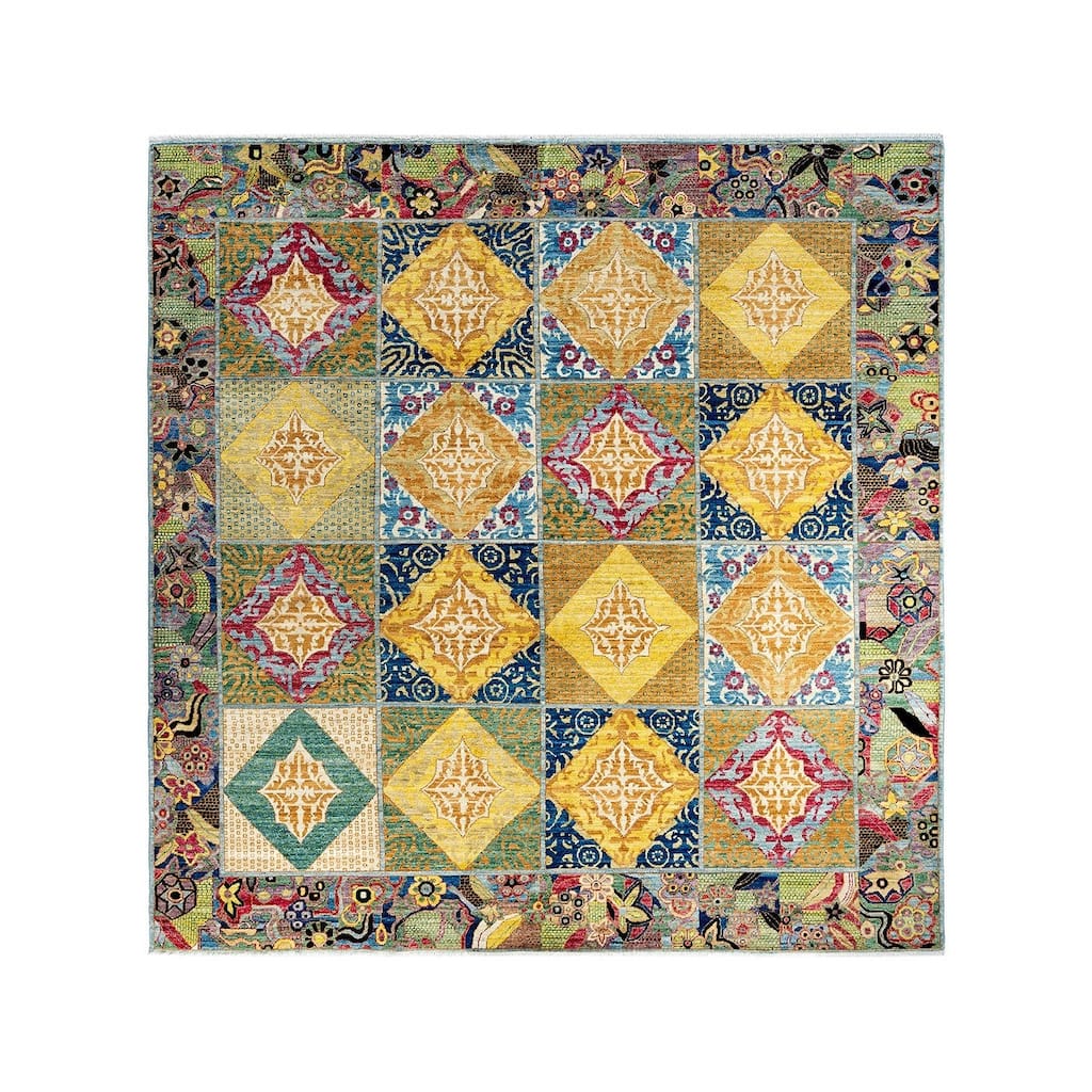 Eclectic One-of-a-Kind Hand-Knotted Area Rug - Multicolor, 8' 1" x 8' 2" - 8' 1" x 8' 2"