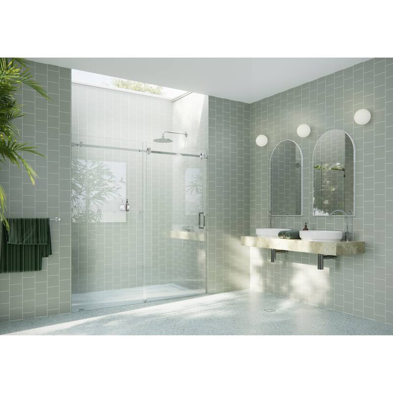 Glass Warehouse 68 in. x 78 in. Sliding Frameless Shower Door with Square Hardware