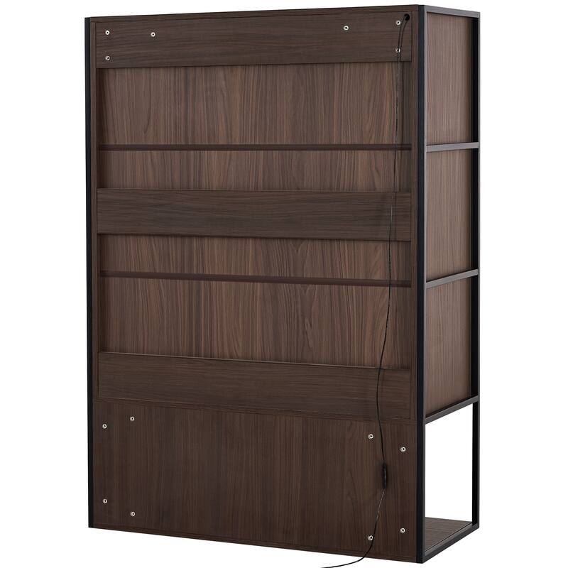 Roomfitters 51.2'' Display Cabinet with Glass Door, Curio Storage Cabinet with Shelves for Living Room and Kitchen, Brown Walnut