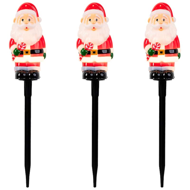 Santa with Candy Cane Outdoor Christmas Pathway Markers - 16.75" - Set of 3 - Red