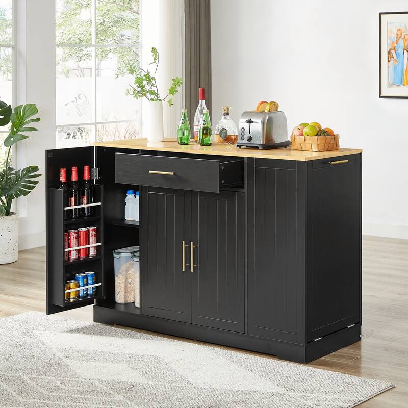 53inch Kitchen Storage Islands with Drawers and Trash Can Storage