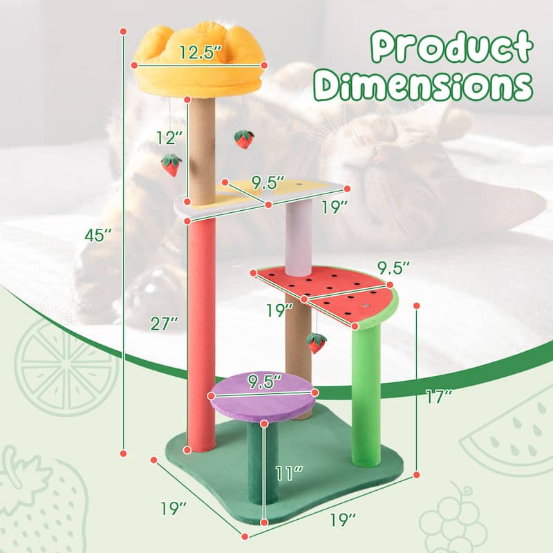 Colorful Fruit-Themed Cat Tree with Multi-Level Platforms and Scratching Posts 45 Inch