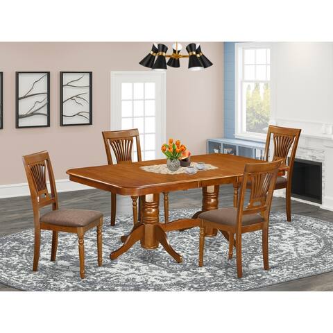 5-piece Dining Room Set with Double Pedestal Table and Kitchen Chairs - Saddle Brown Finish (Seat's Type Options)